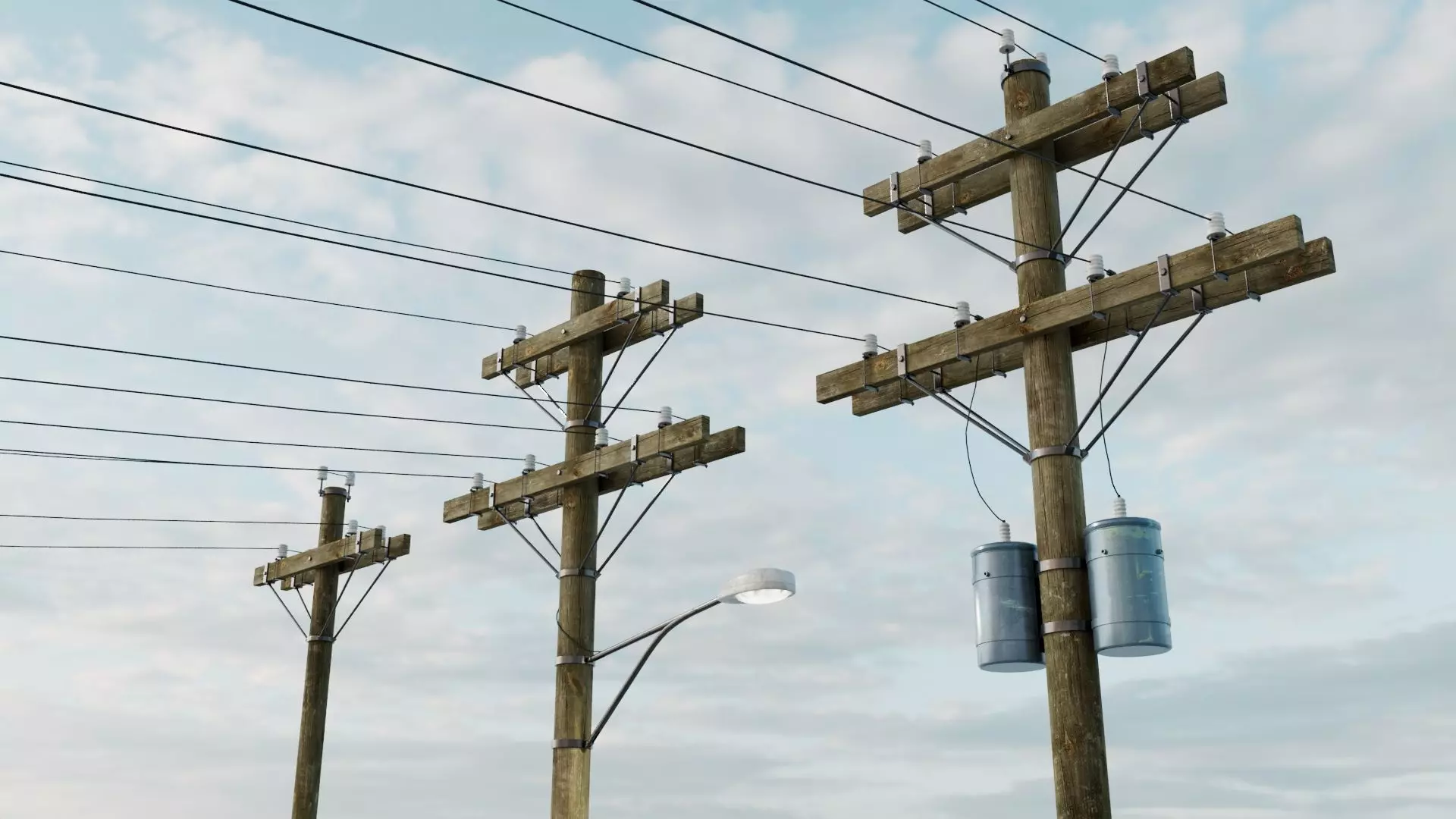 Wooden Utility Pole 3D model_0