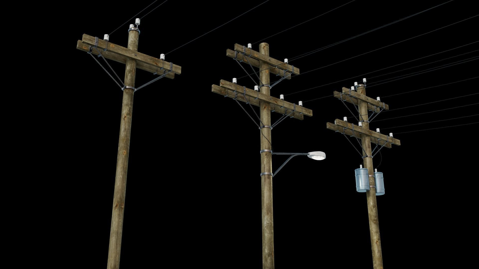 Wooden Utility Pole 3D model_7