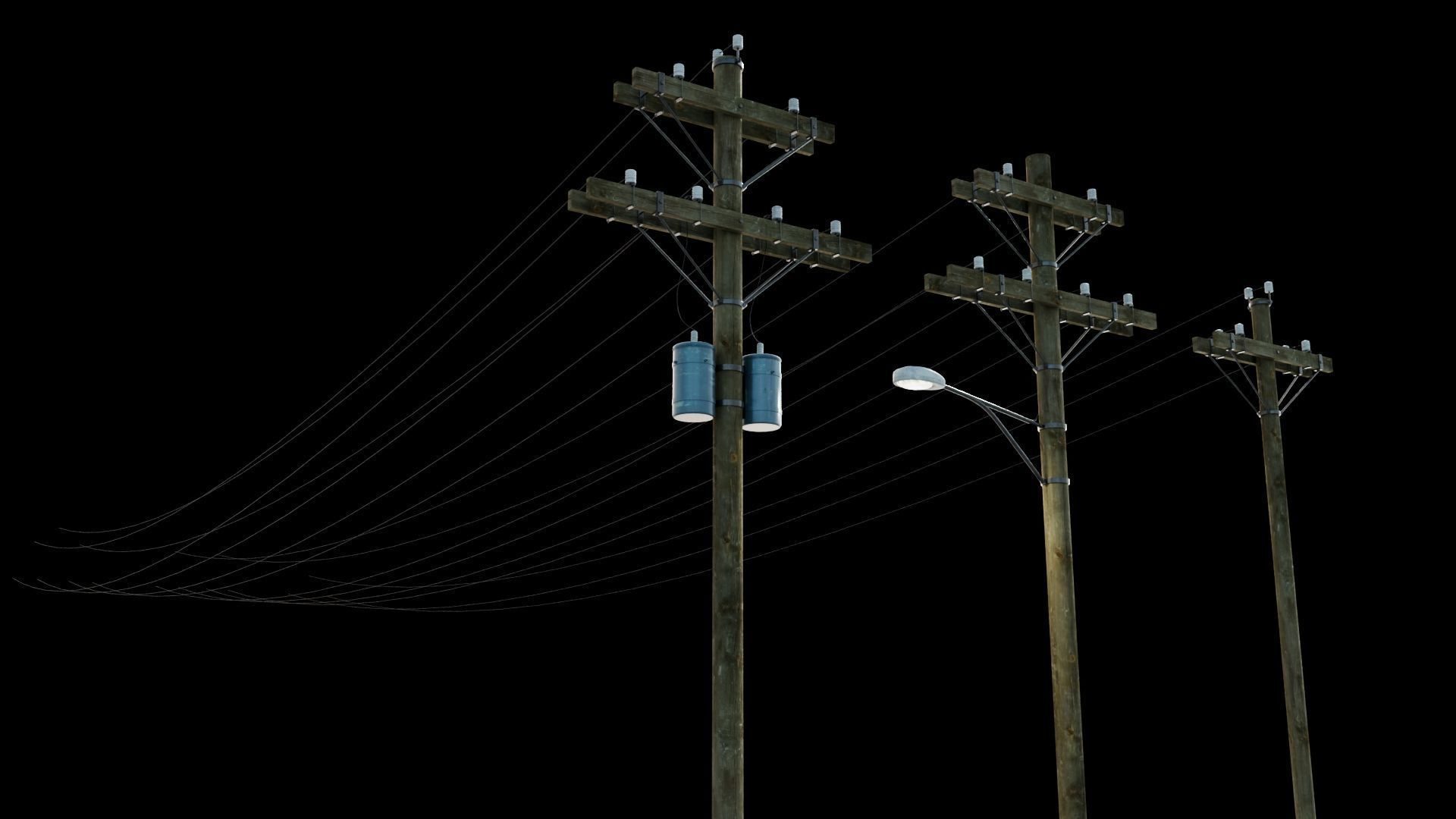 Wooden Utility Pole 3D model_4
