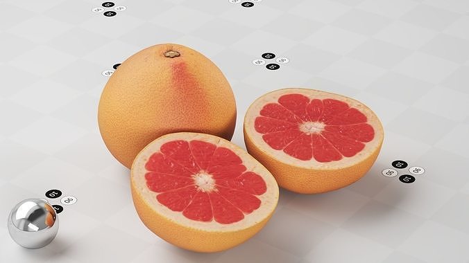 Grapefruit Full Half1 Half2 Stem Low-poly 3D model 7