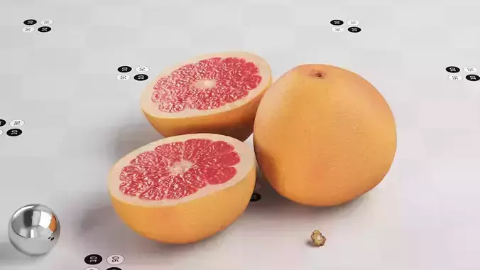 Grapefruit Full Half1 Half2 Stem Low-poly 3D model