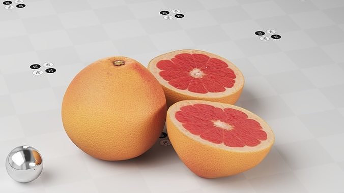 Grapefruit Full Half1 Half2 Stem Low-poly 3D model 6