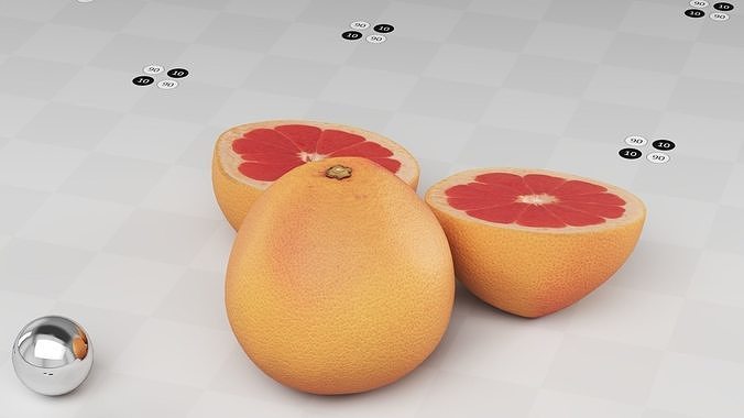 Grapefruit Full Half1 Half2 Stem Low-poly 3D model 4
