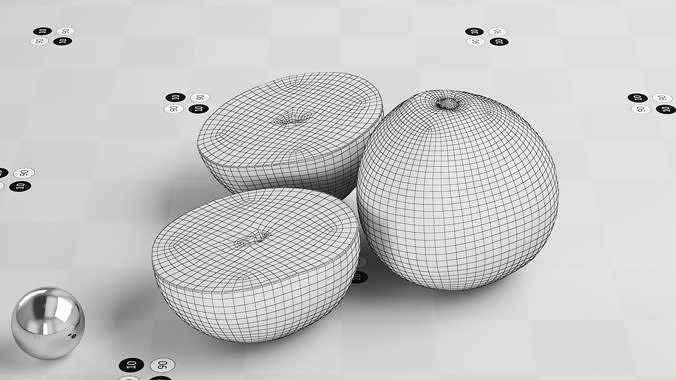 Grapefruit Full Half1 Half2 Stem Low-poly 3D model 3