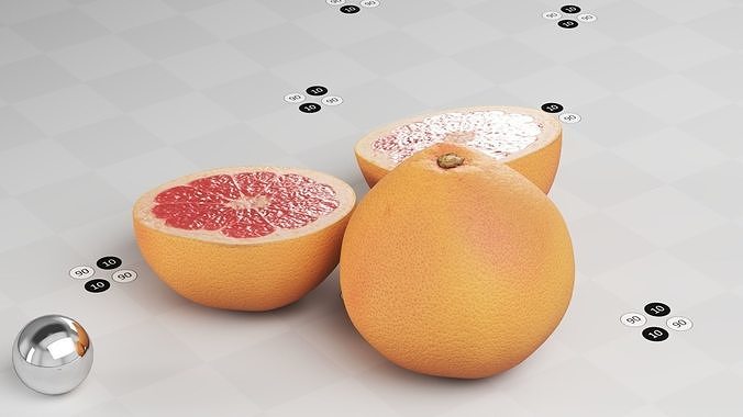 Grapefruit Full Half1 Half2 Stem Low-poly 3D model 5