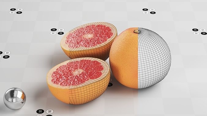Grapefruit Full Half1 Half2 Stem Low-poly 3D model 2