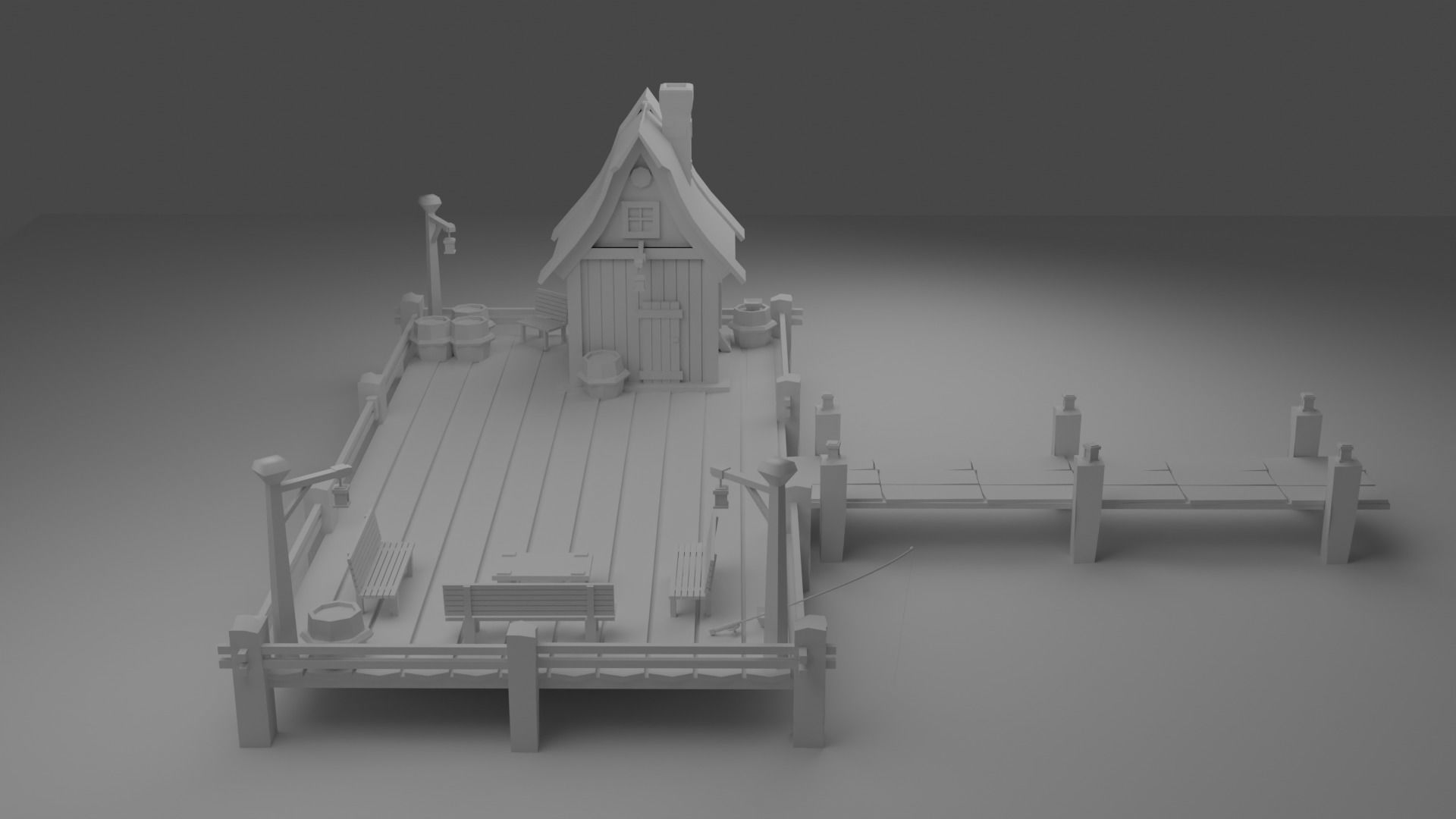 A Solitary Pier in the Stormy Sea Low-poly 3D model_15