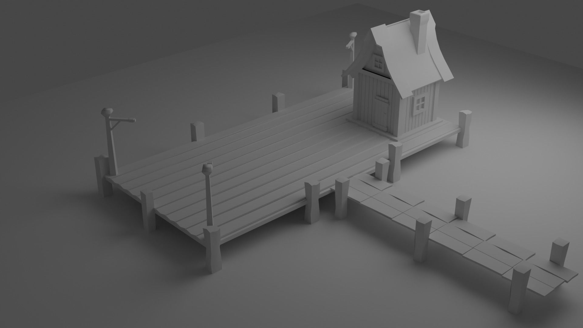 A Solitary Pier in the Stormy Sea Low-poly 3D model_10