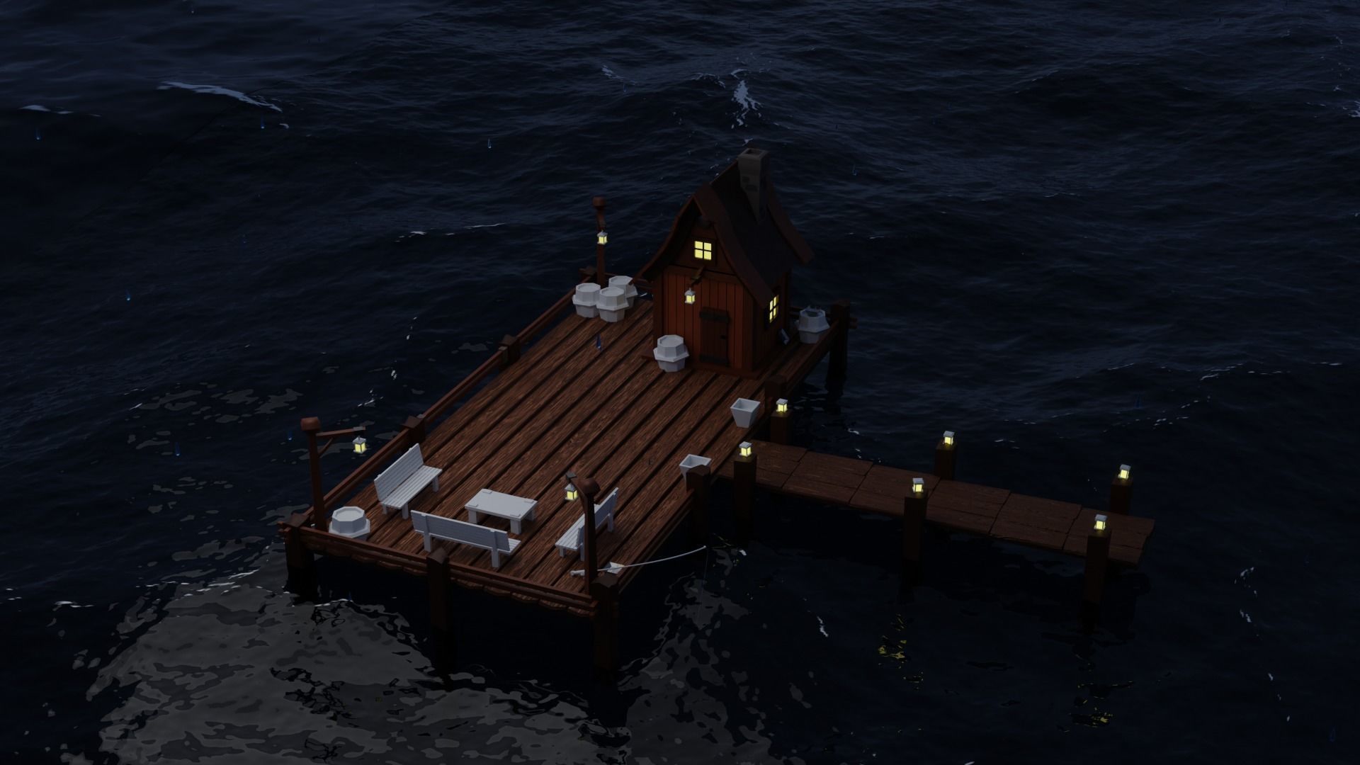 A Solitary Pier in the Stormy Sea Low-poly 3D model_7