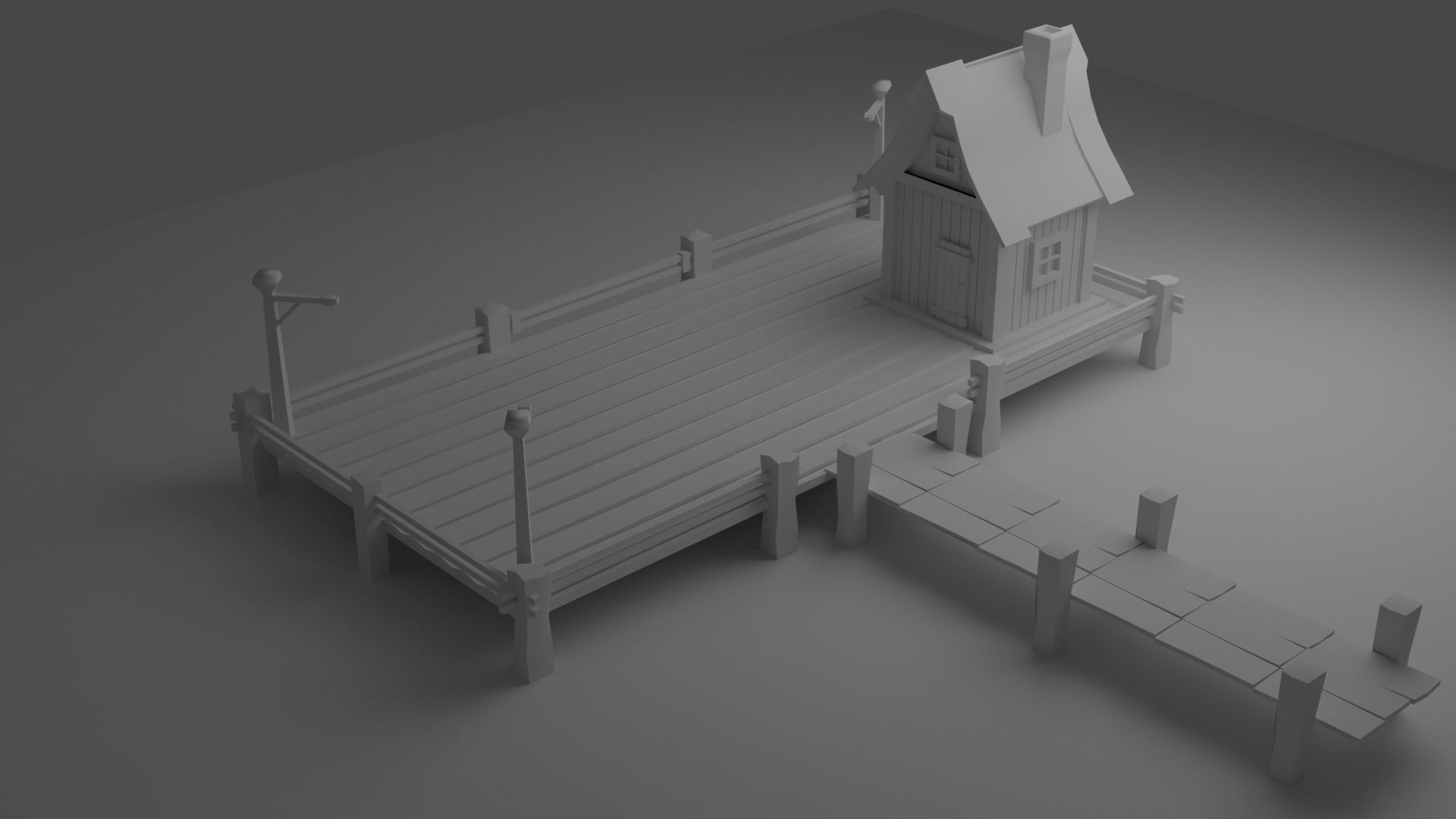 A Solitary Pier in the Stormy Sea Low-poly 3D model_11