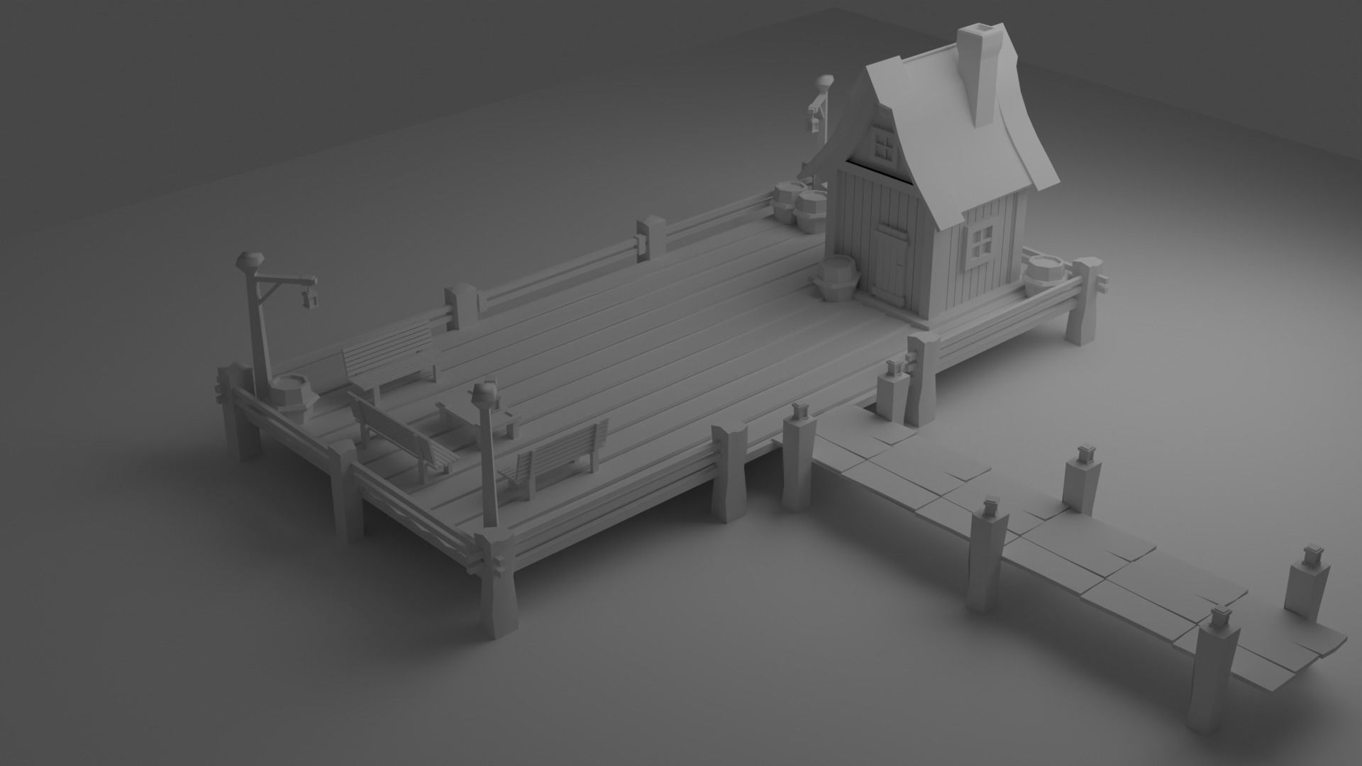 A Solitary Pier in the Stormy Sea Low-poly 3D model_12