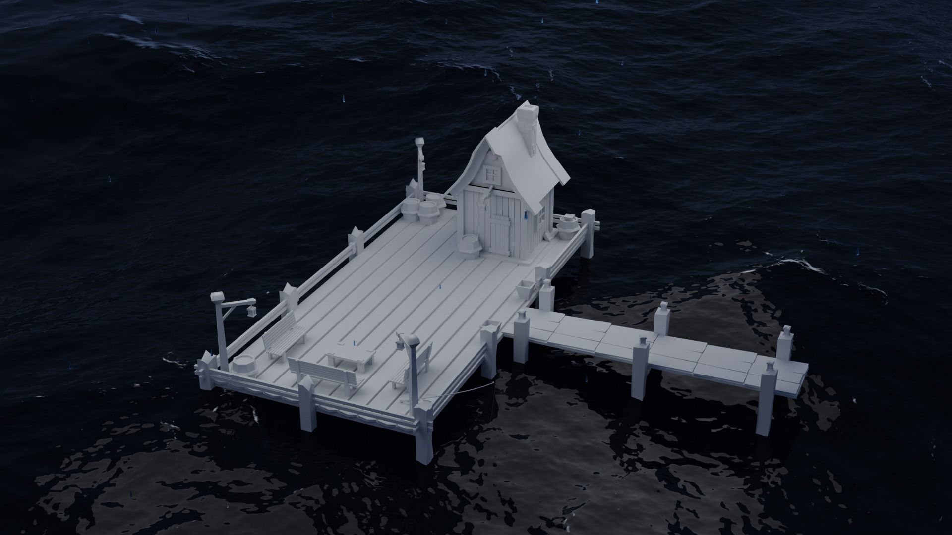 A Solitary Pier in the Stormy Sea Low-poly 3D model_4