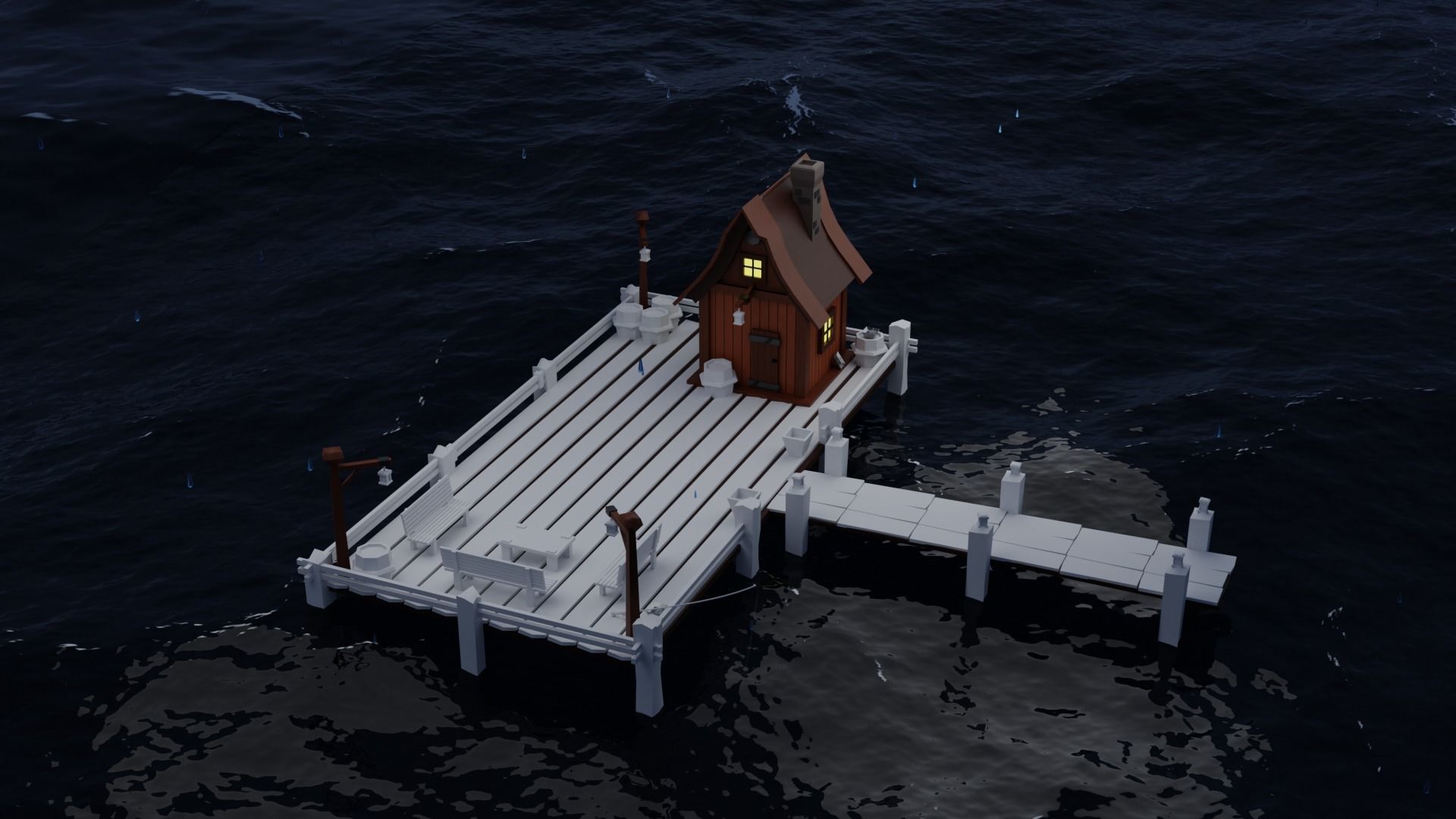 A Solitary Pier in the Stormy Sea Low-poly 3D model_6