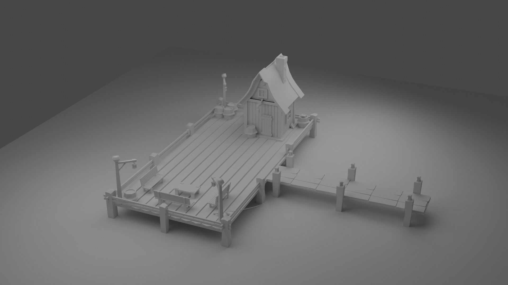 A Solitary Pier in the Stormy Sea Low-poly 3D model_3