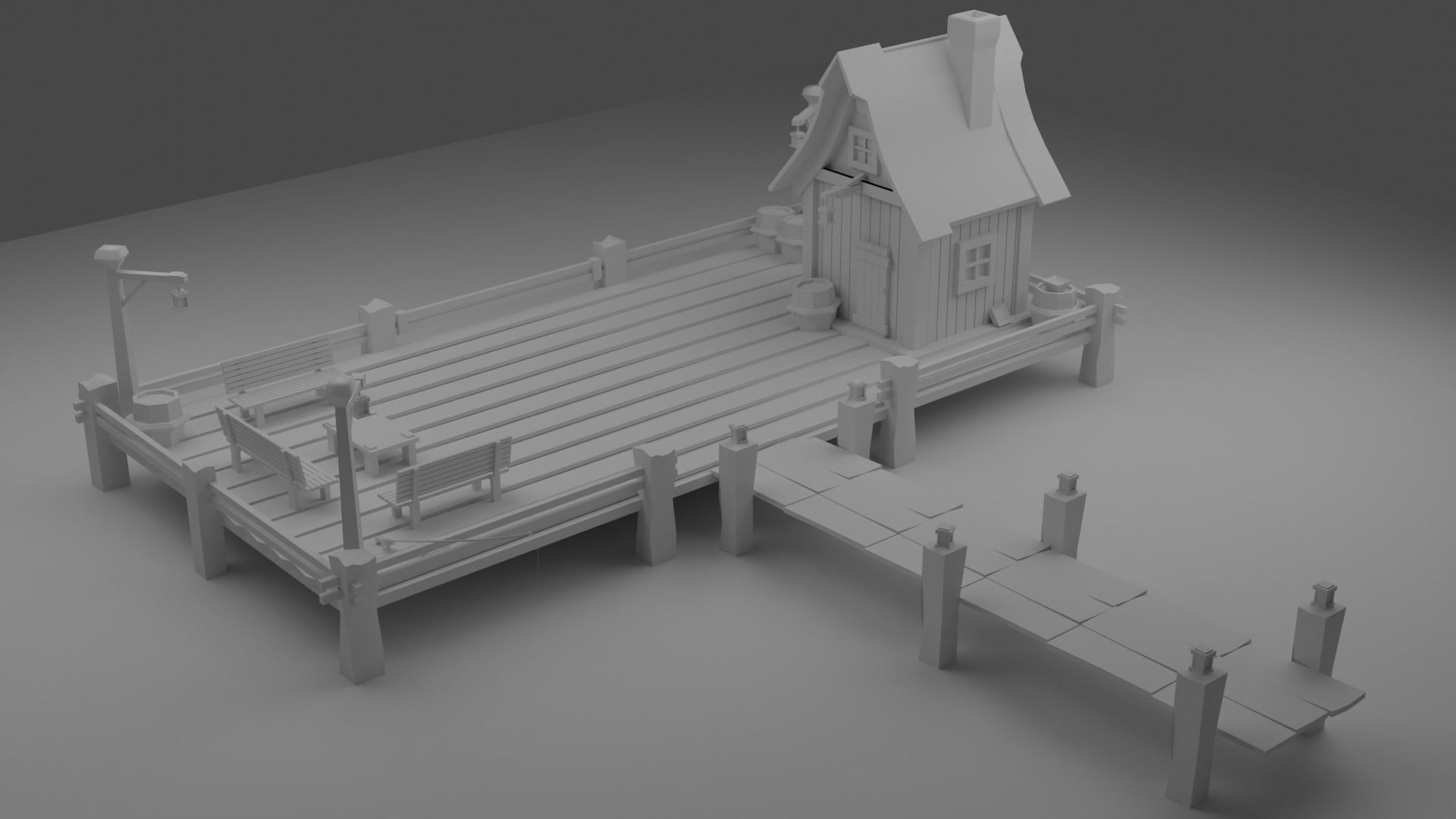 A Solitary Pier in the Stormy Sea Low-poly 3D model_14