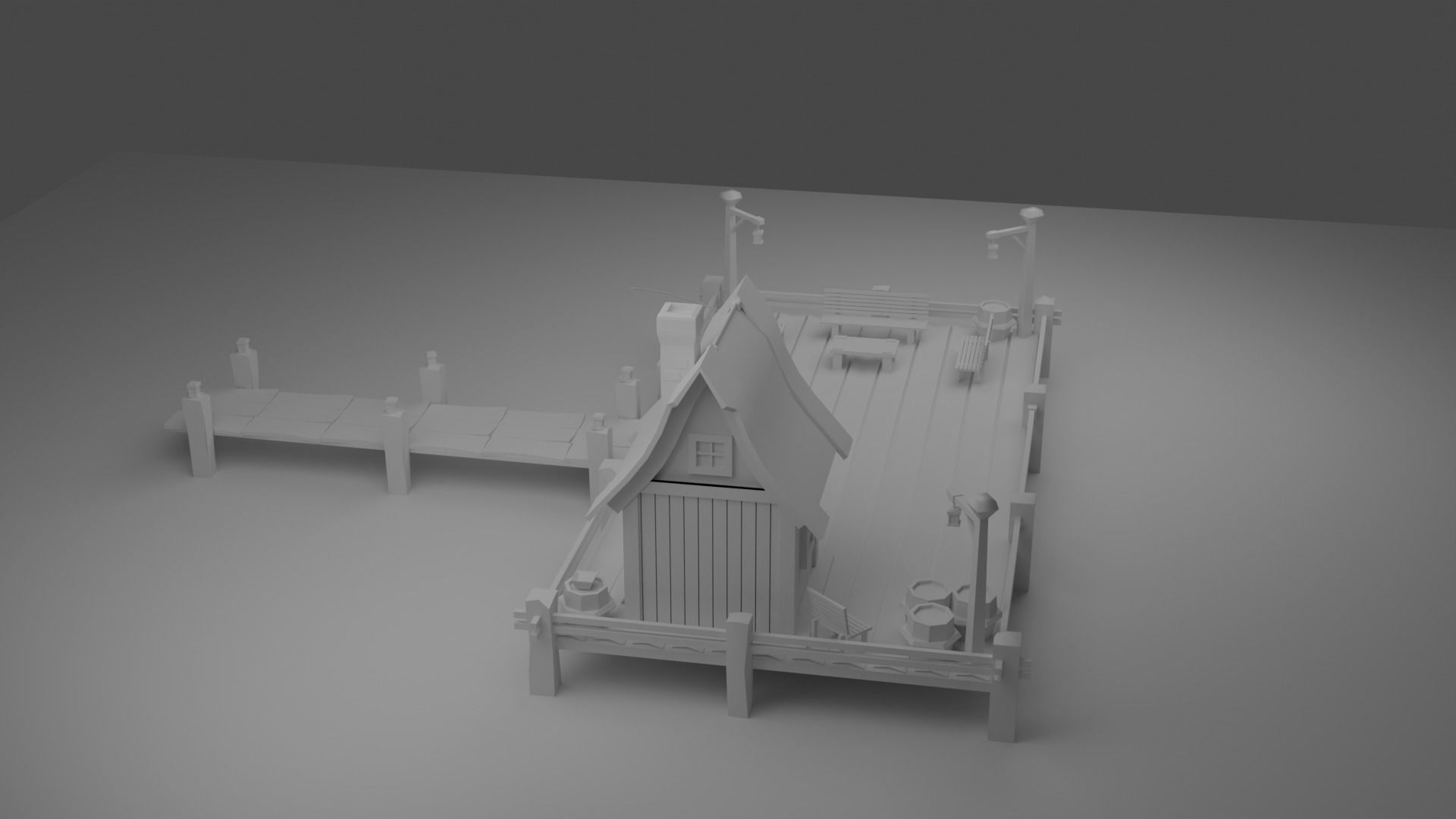 A Solitary Pier in the Stormy Sea Low-poly 3D model_17