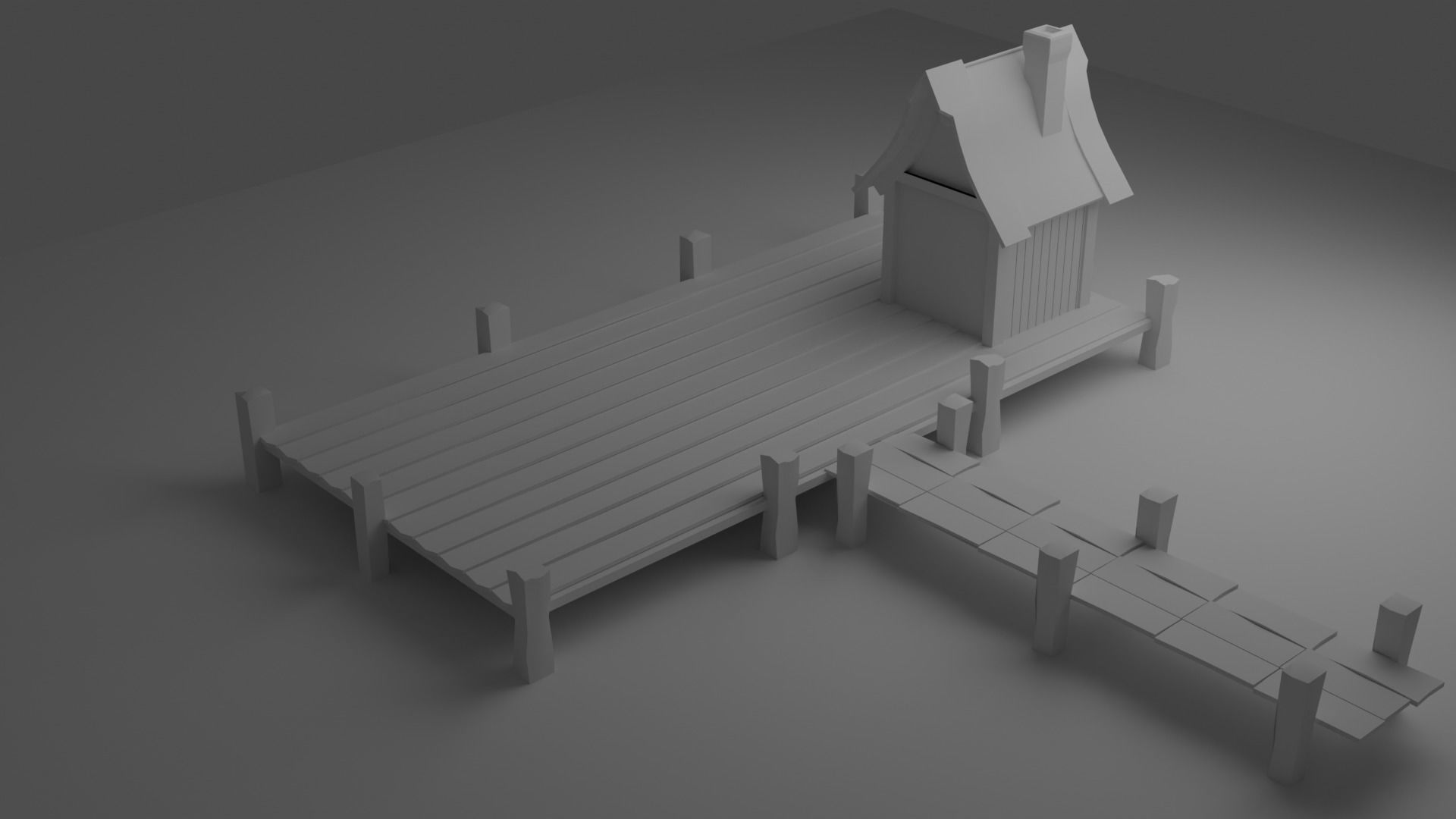 A Solitary Pier in the Stormy Sea Low-poly 3D model_2
