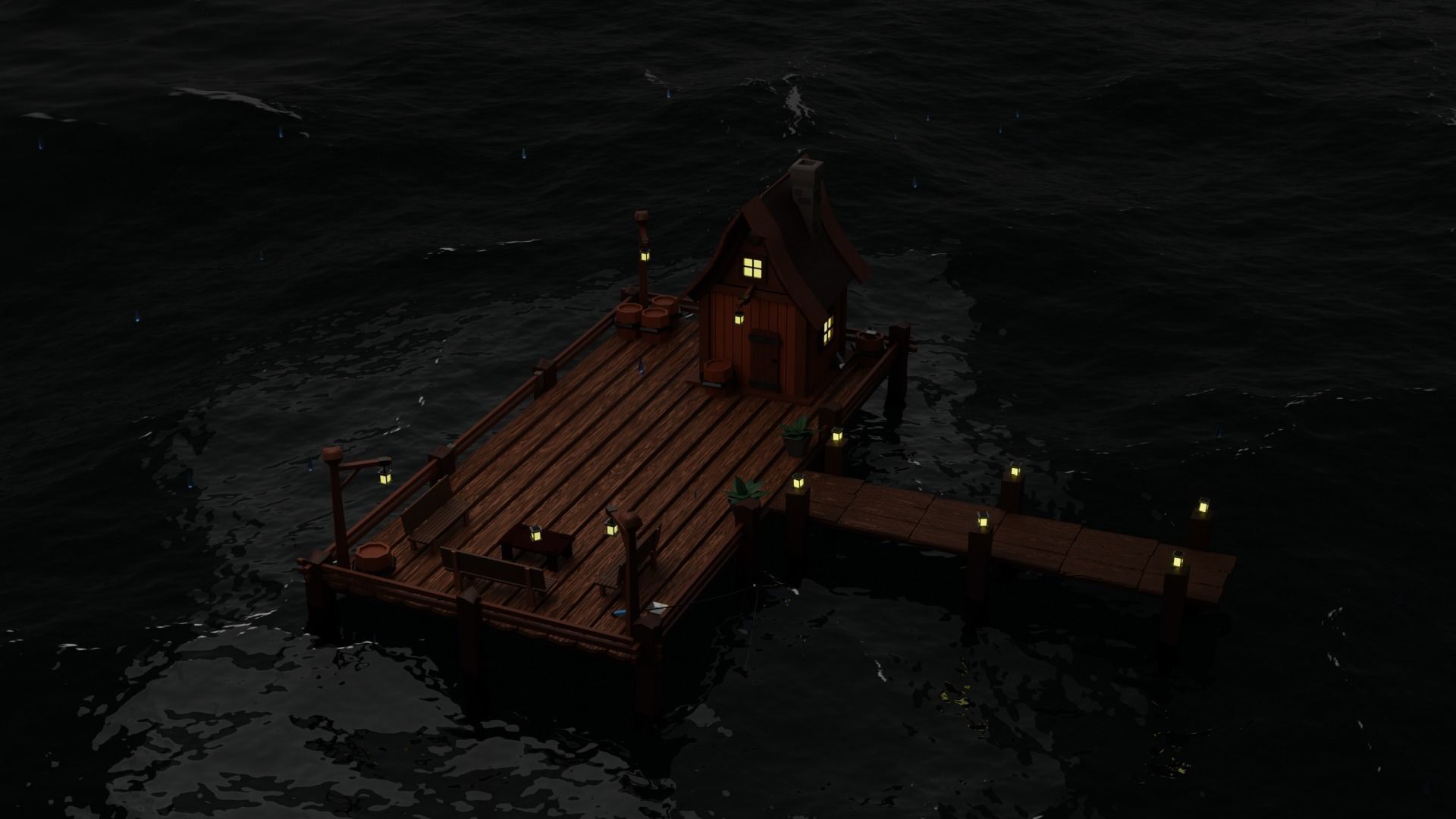A Solitary Pier in the Stormy Sea Low-poly 3D model_8