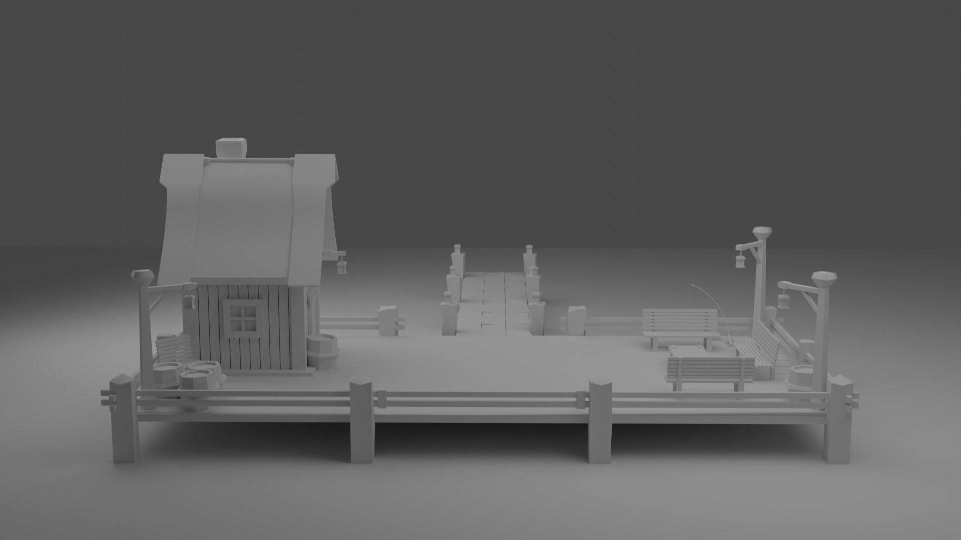 A Solitary Pier in the Stormy Sea Low-poly 3D model_16