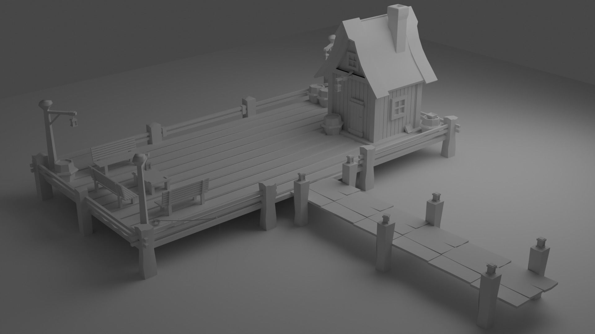 A Solitary Pier in the Stormy Sea Low-poly 3D model_13