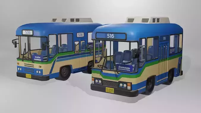 Classic Blue Thai bus cartoon 3D model