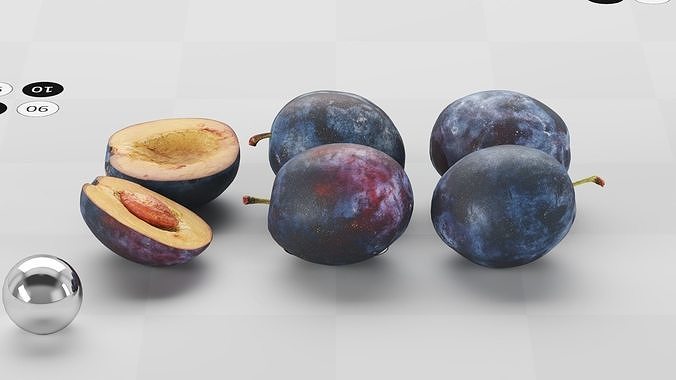 Plums 4full 2 halves and a seed - Photogrammetry Scan Low-poly 3D model 7