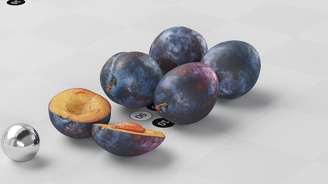 Plums 4full 2 halves and a seed - Photogrammetry Scan Low-poly 3D model 6