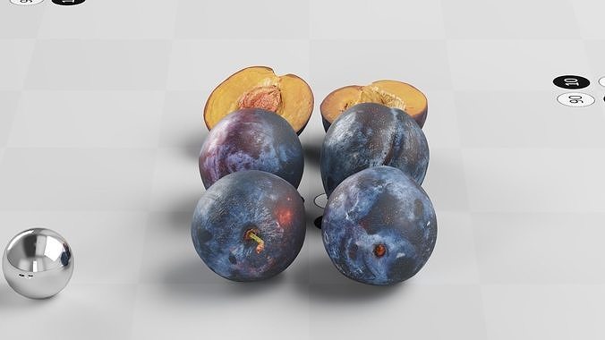 Plums 4full 2 halves and a seed - Photogrammetry Scan Low-poly 3D model 3