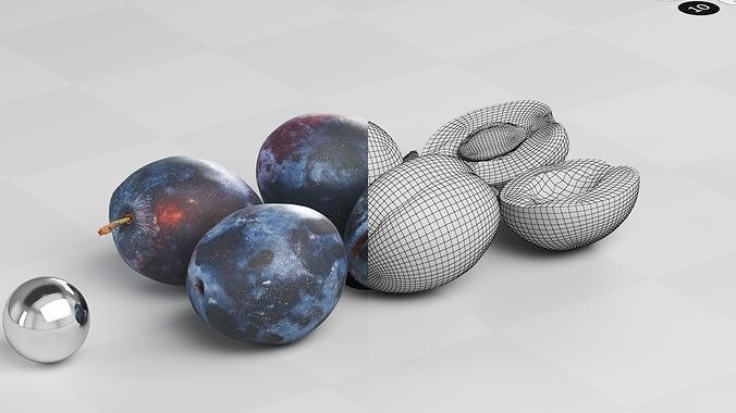 Plums 4full 2 halves and a seed - Photogrammetry Scan Low-poly 3D model 2