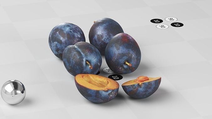 Plums 4full 2 halves and a seed - Photogrammetry Scan Low-poly 3D model 5