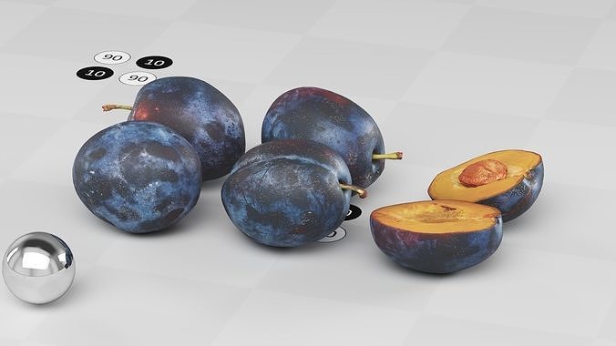 Plums 4full 2 halves and a seed - Photogrammetry Scan Low-poly 3D model 4