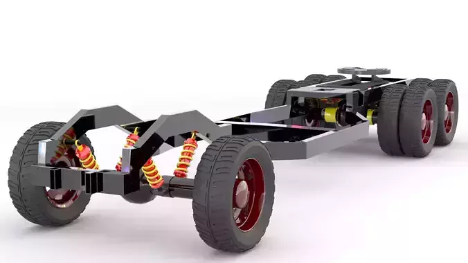 Simple Truck chassis Frame with Springs and wheels Heavy Duty Low-poly 3D model