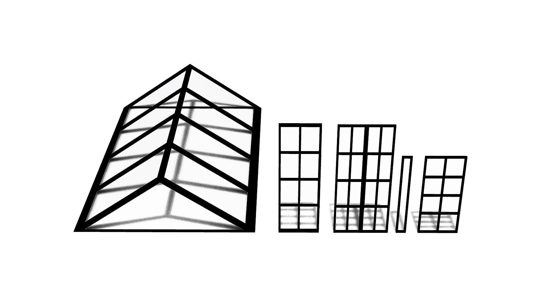 Modern Glass Set Doors Windows Skylight 3D model_1