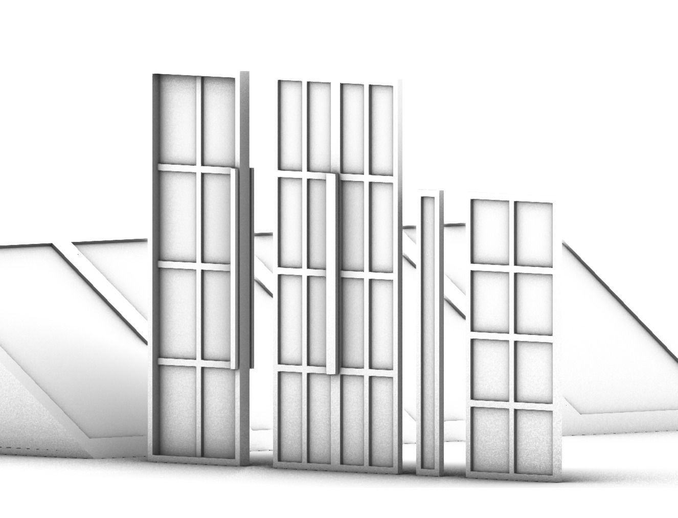 Modern Glass Set Doors Windows Skylight 3D model_4