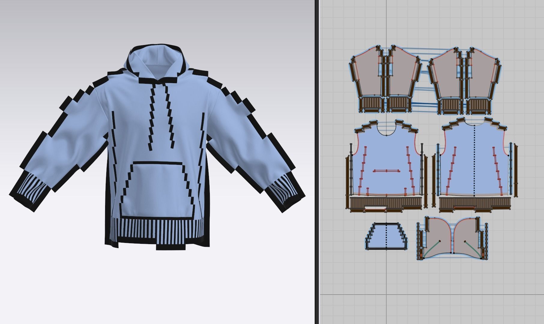 Pixel hoodie Marvelous Designer project and OBJ 3D model_4