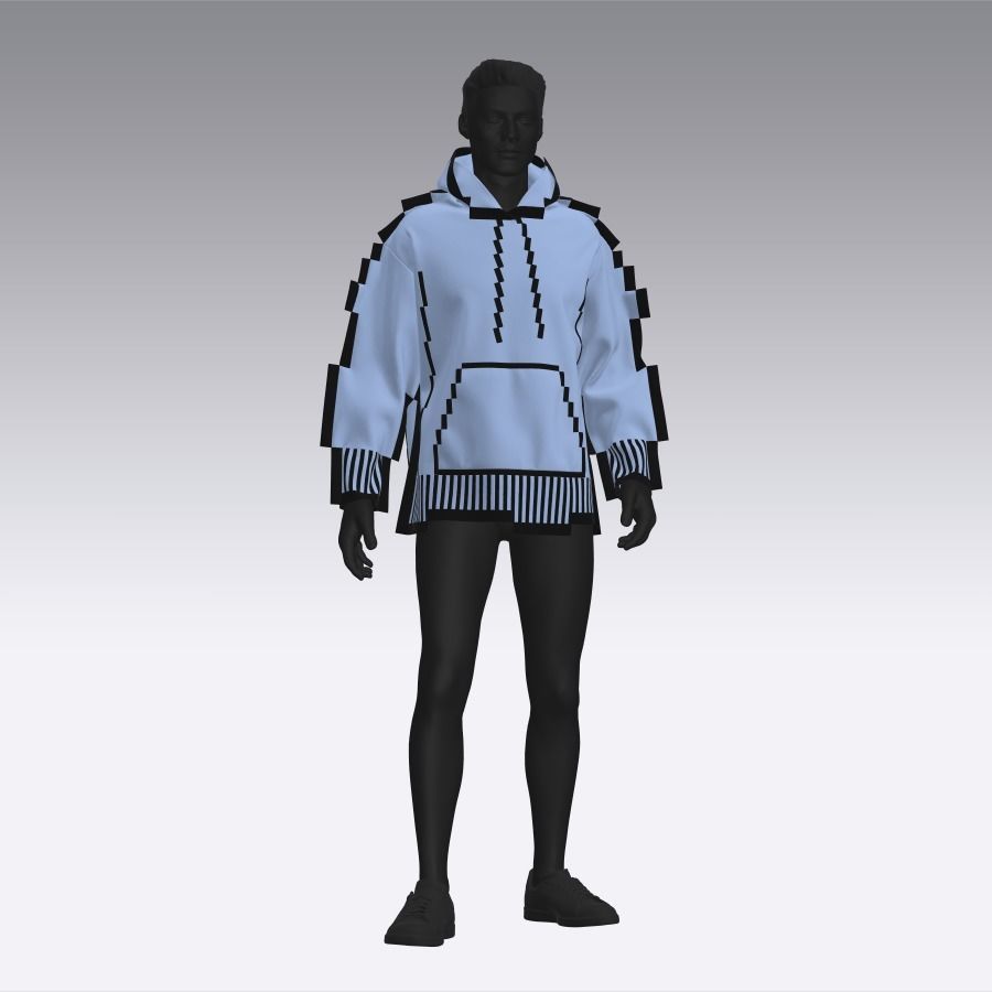 Pixel hoodie Marvelous Designer project and OBJ 3D model_5