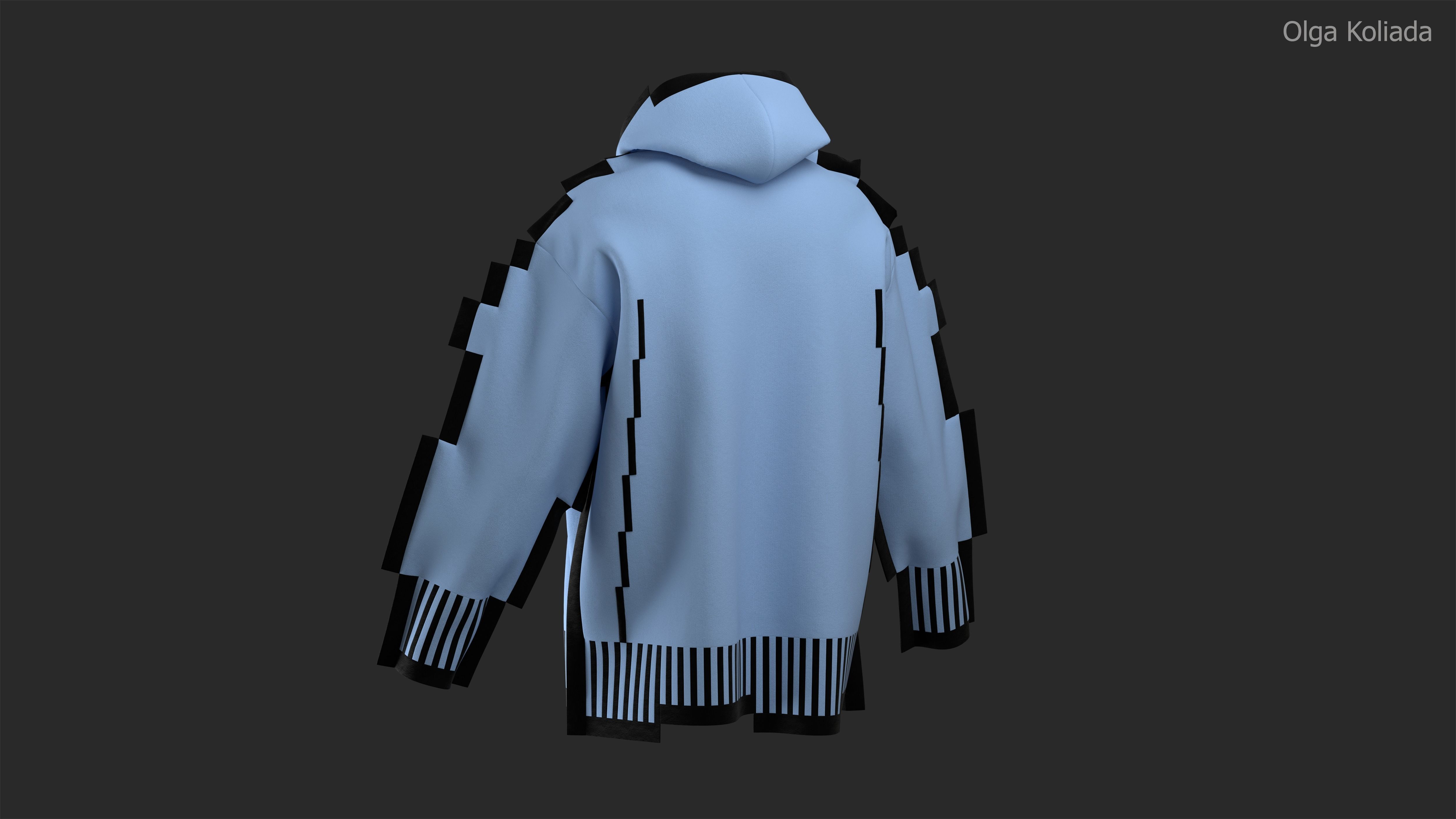 Pixel hoodie Marvelous Designer project and OBJ 3D model_3