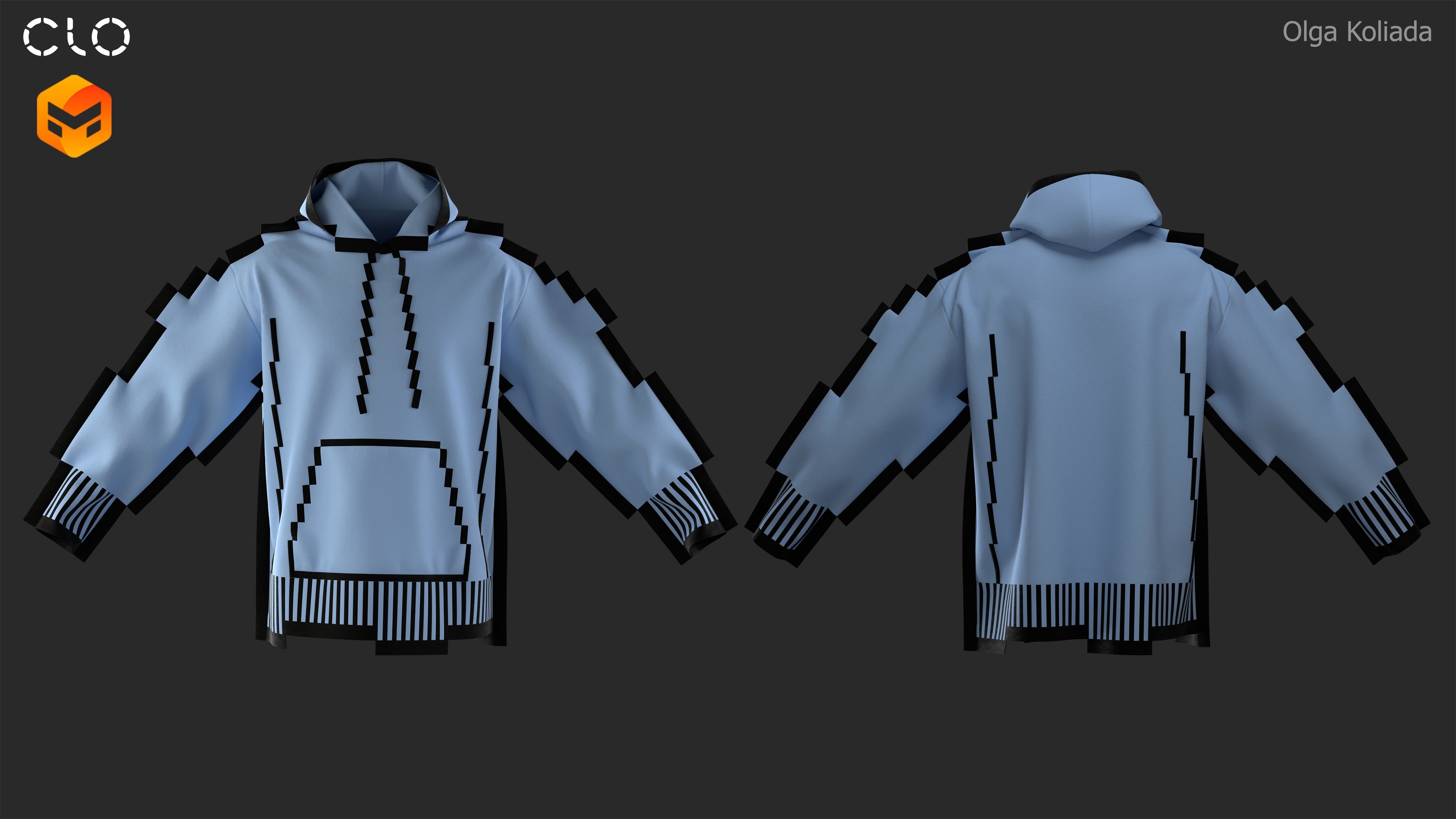 Pixel hoodie Marvelous Designer project and OBJ 3D model_1