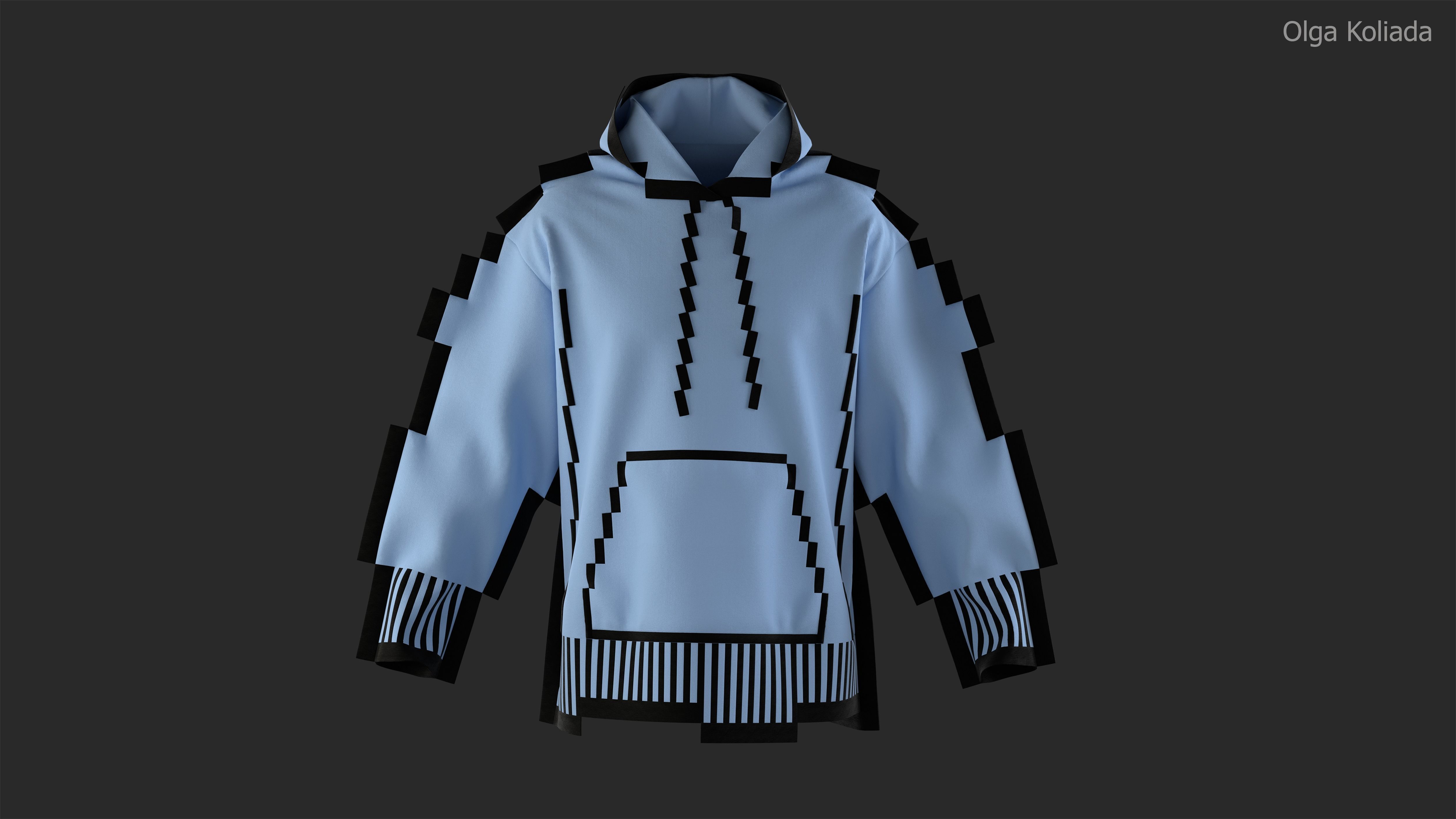 Pixel hoodie Marvelous Designer project and OBJ 3D model_2