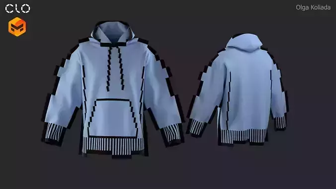 Pixel hoodie Marvelous Designer project and OBJ 3D model