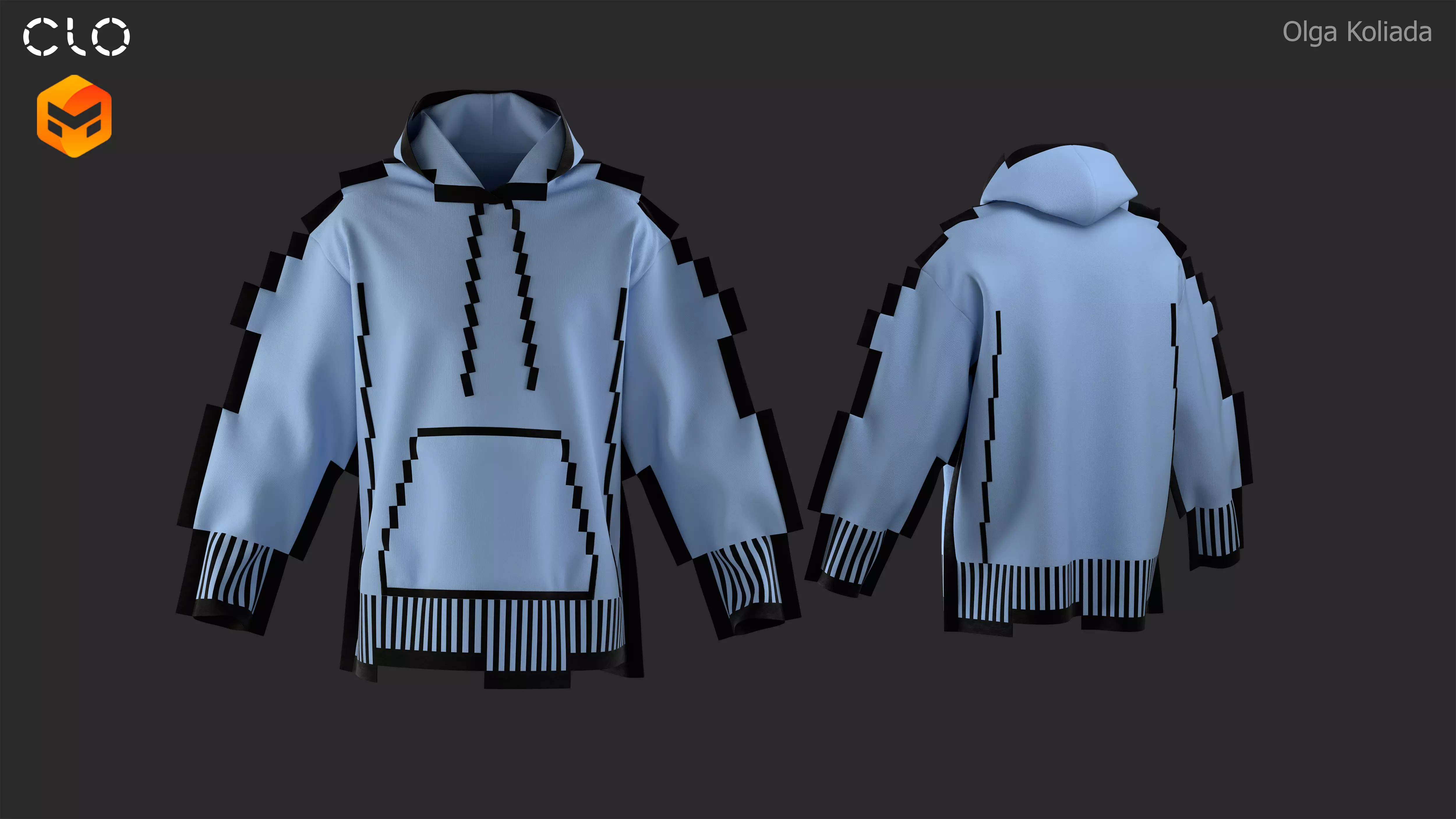 Pixel hoodie Marvelous Designer project and OBJ 3D model_0