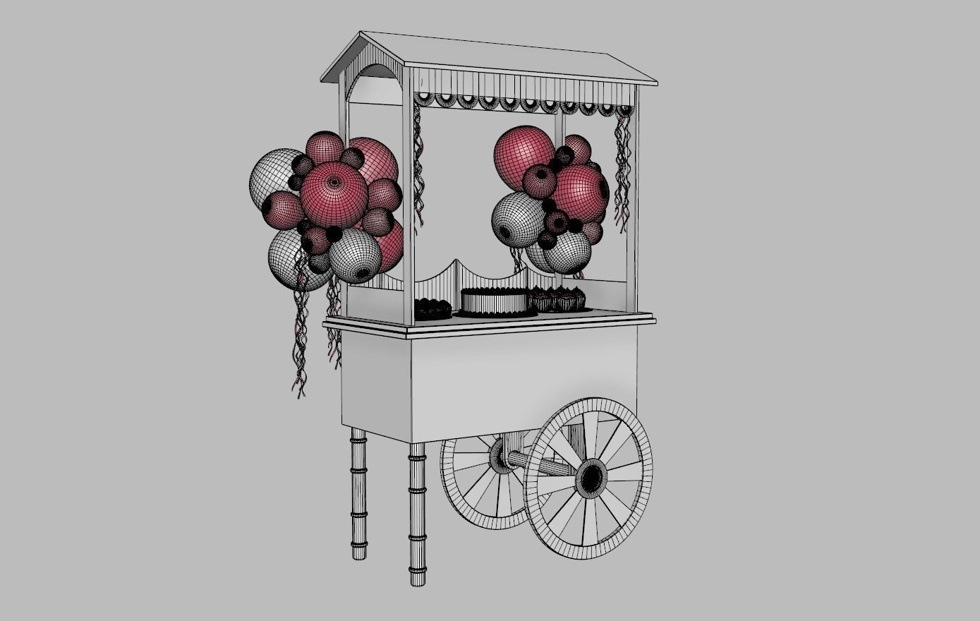 Wooden Party Candy Cart 1 3D model_10