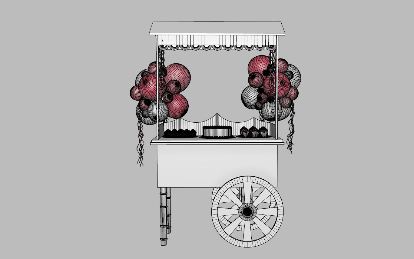 Wooden Party Candy Cart 1 3D model_11