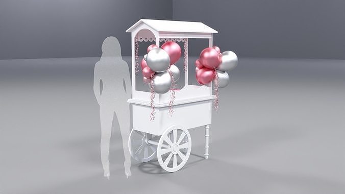 Wooden Party Candy Cart 1 3D model 5
