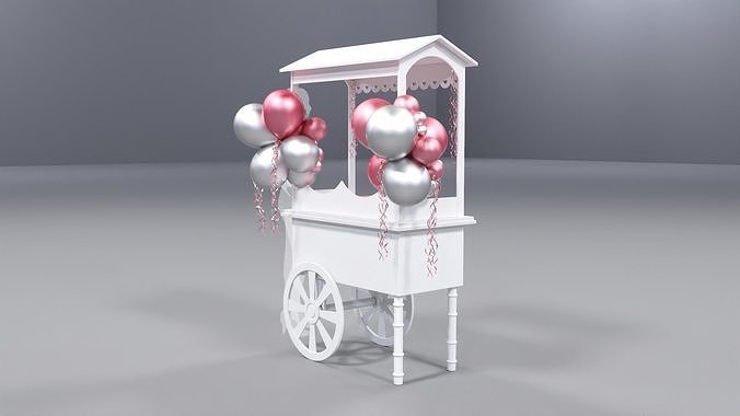 Wooden Party Candy Cart 1 3D model 6