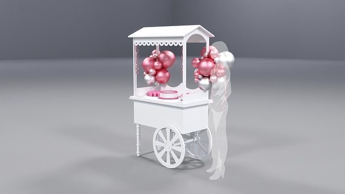 Wooden Party Candy Cart 1 3D model 4
