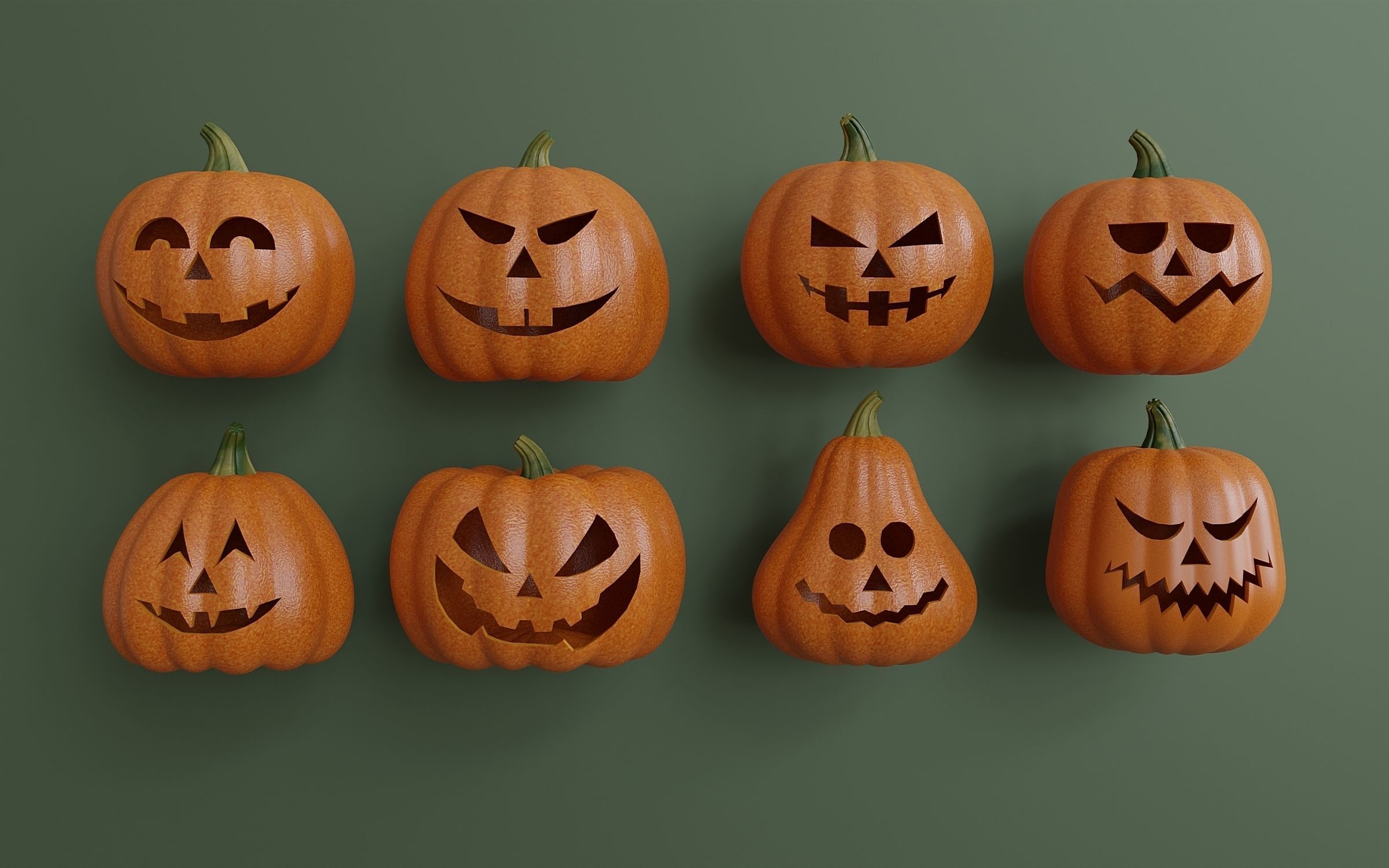 Set of Halloween pumpkins 3D model_1