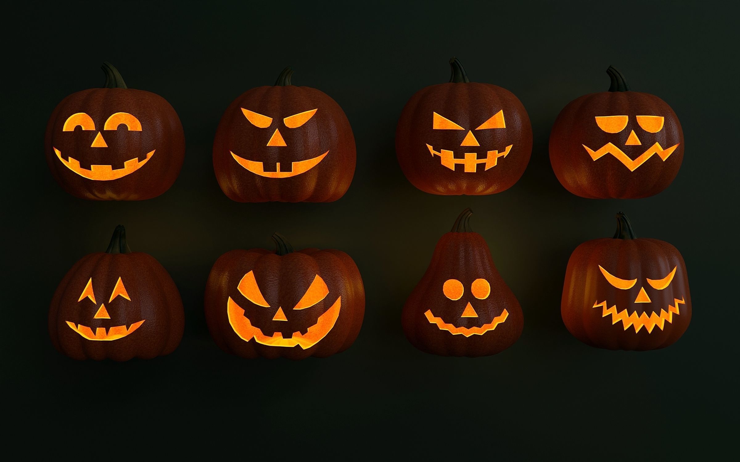 Set of Halloween pumpkins 3D model_2