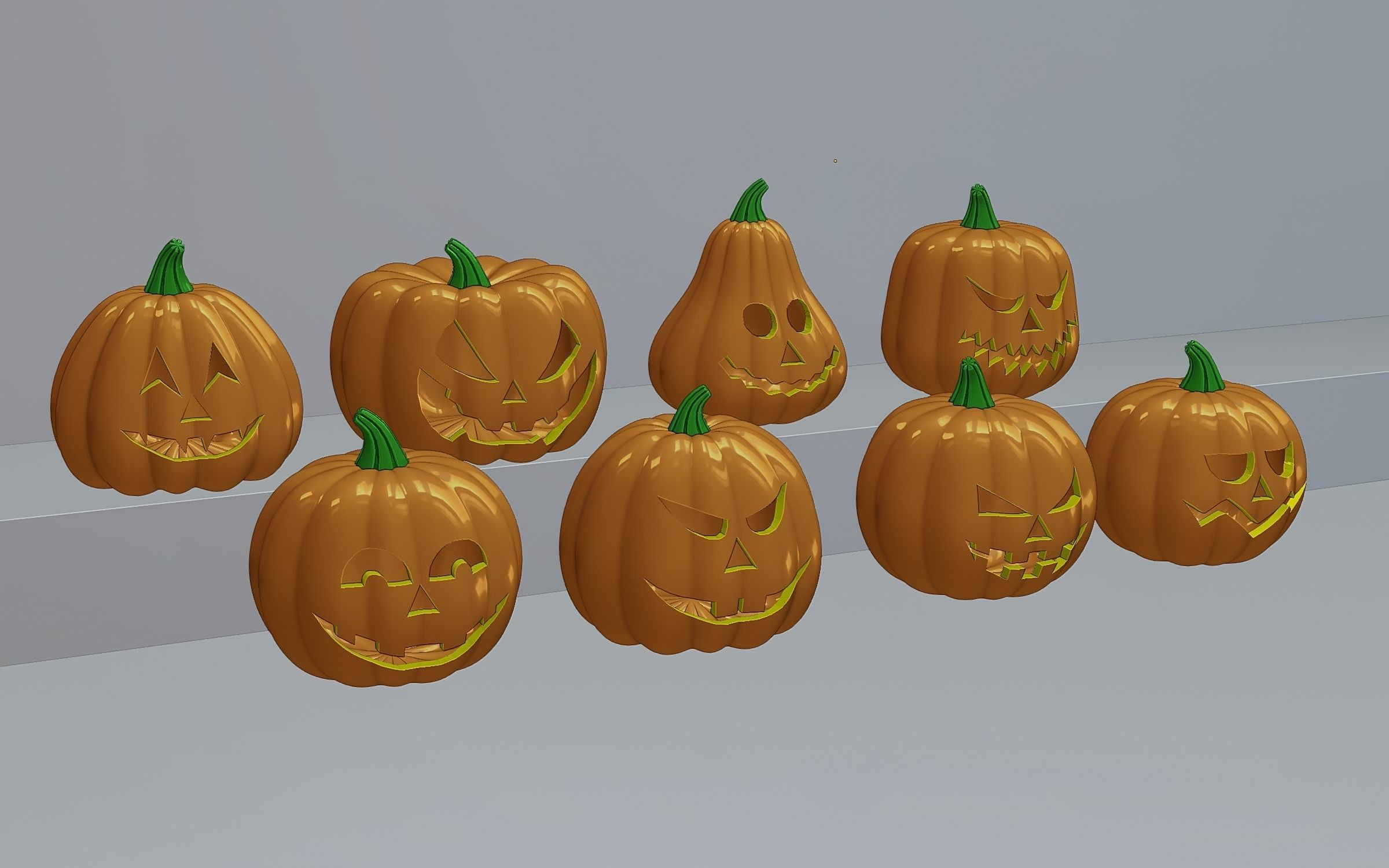 Set of Halloween pumpkins 3D model_4