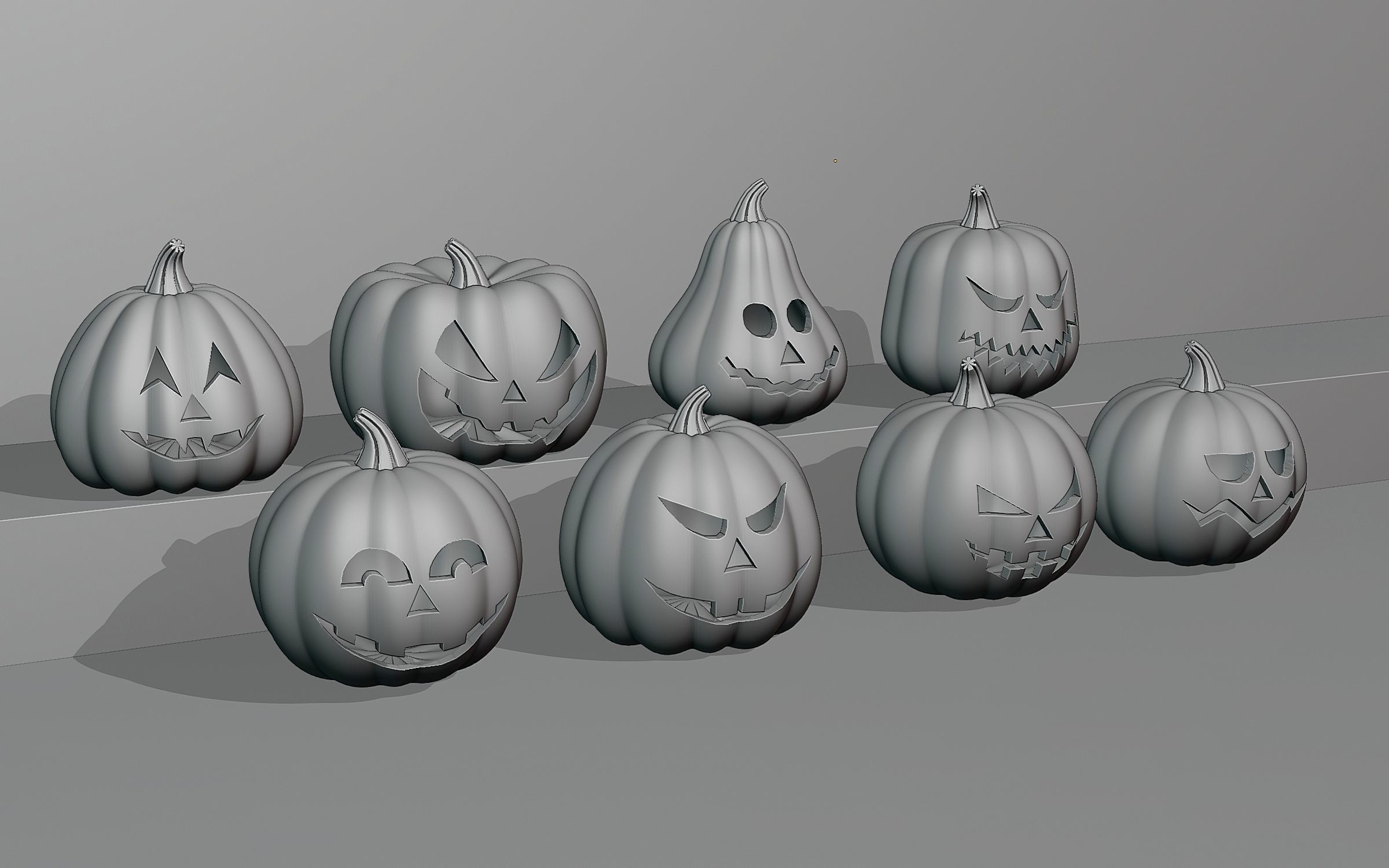 Set of Halloween pumpkins 3D model_3